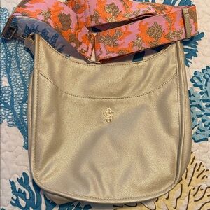 Simply Southern Gold Crossbody Bag with Pink and Orange Strap